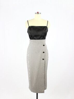 Aritzia BABATON Billy Houndstooth Check Ponte Knit Faux Wrap Midi Skirt, Size 4